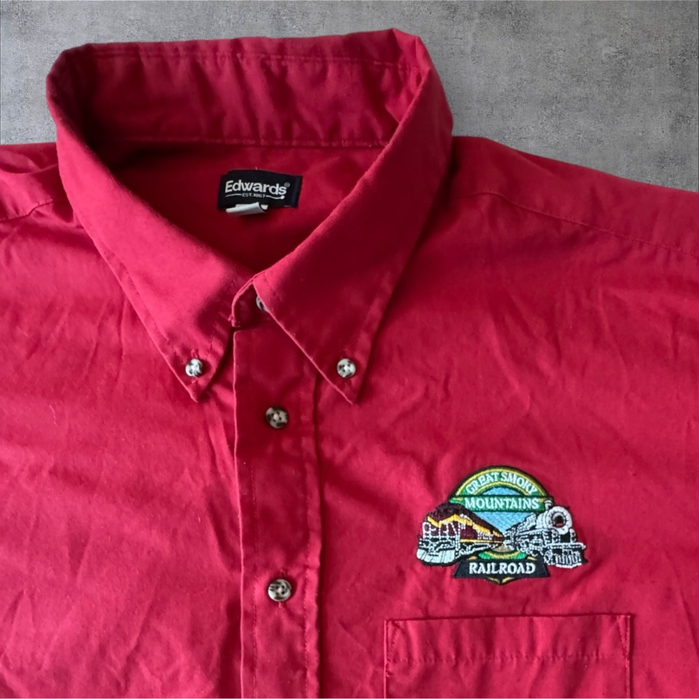 Edwards Great Smoky Mountains Railroad Shirt Men's XL Red Button Up Short Sleeve